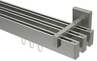 Interdeco eckige Innenlauf Gardinenstange Edelstahl Optik 3-läufig Typ 10212823, 240 cm