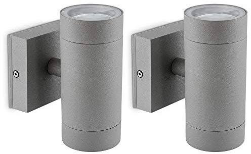 SSC-LUXon 2 Stück LED Wandleuchte Aussen Anthrazit grau Up & Down - mit 4x LED GU10 5W warmweiß für 230V - moderne Außenwandleuchte IP54 Grau