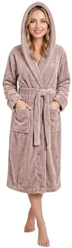 NY Threads Robe de Chambre à Capuche Pour Femmes Vêtements de Détente Doux et Douillets Vêtements de Nuit, Medium, Taupe