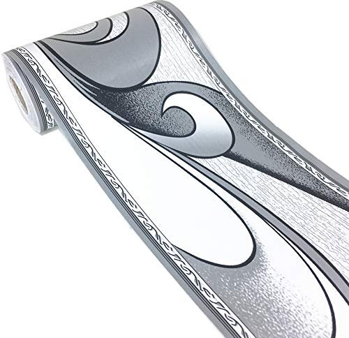 Carta da parati adesiva da parete con motivo toteml a onde color grigio argento, adesivo da parete, per bagno, cucina, soffitto, paraschizzi, bordo impermeabile, rimovibile, 10 cm x 10 m