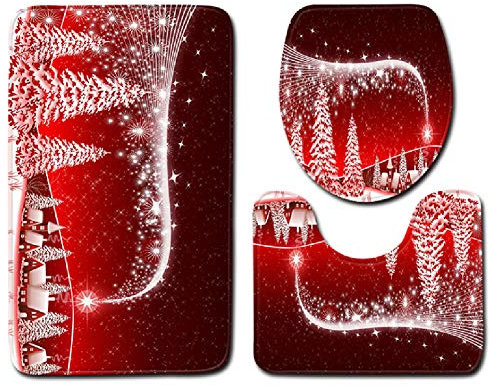 NANANA Badematten Set 3 Teilig, Weihnachtsbaum Schneemann Badgarnitur Bad-Teppiche Weiches Wasser Saugfähig WC,#4,L