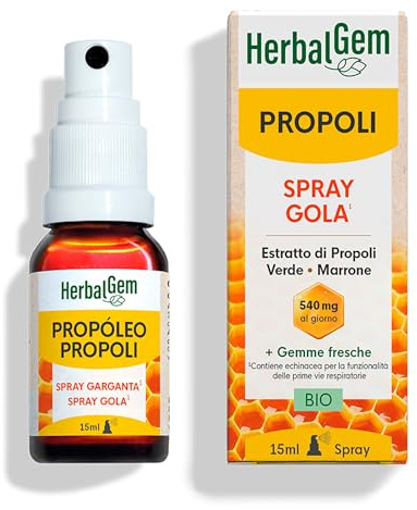 HerbalGem - Spray Gola Propoli BIO - Sollievo Naturale per Mal di Gola, Voce Rauca e Difese Immunitarie - Spray a Base di Propoli Biologica ad Ampio Spettro - 15ml