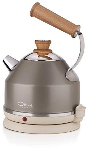 Ottoni Fabbrica Bouilloire Électrique Inox Bois de Cerisier Made in Italy 1,7L 2400W,Arrêt Automatique,Sans BPA,Filtre Anti-Calcaire Amovible,Protection Contre l' Ébullition,Base360° Lignum Prezioso