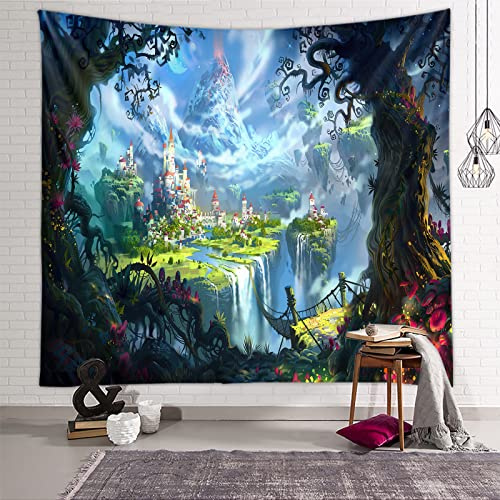 Zodight Wandteppich Psychedelic, Wandbehang Wandtuch Traumwaldhaus Tapestry Wall Hanging, Wandteppich Wald Multicolored Wanddeko für Schlafzimmer Wohnzimmer Wohnheim1