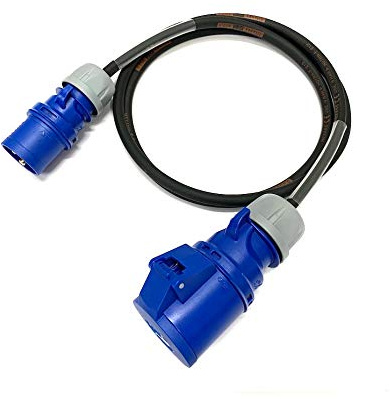 16 Amp Plug to 32 Amp 240Volt IP44 Socket Adaptor - PCE Blue - Heavy Duty H07RN-F Rubber Extension Cable - 16A-32A Adapter Converter Lead (5 Metre)