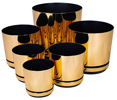 KORAD Vaso da fiori con sottobicchiere integrato - DEKOR 14/011 - Oro Lucido, Diametro 14 cm, Design Elegante, Plastica Riciclata, Lieve e Durevole