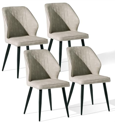 CLIPOP Esszimmerstühle 4er Set Retro Kunstleder Gepolsterter Esszimmerstuhl mit Rückenlehne und stabilen Metallbeinen, Küchenstühle Polsterstuhl für Home Office Möbel (Beige, 4)
