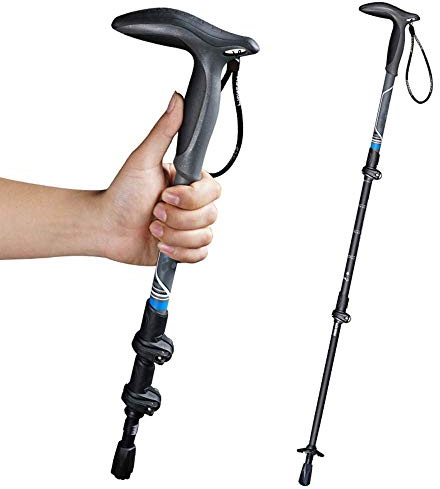Trekkingstöcke aus 3k Kohlefaser - zusammenklappbar, mit Quick Flip Lock System, Kork und T-Griff Ultraleichter zusammenklappbarer Stock für Nordic Travel Wandern