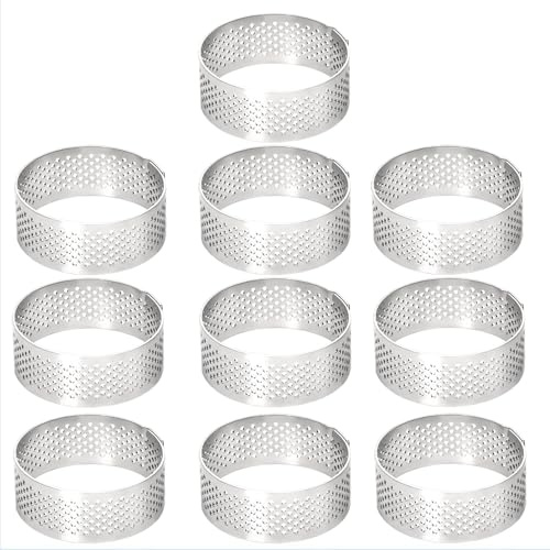 10 Pcs 1.98 Inch 304 Stainless Steel Tart Ring, Heat-Resistant Perforated Cake Mousse Ring, Round Ring Baking Small Fruit Tarte Crust Tools 5cm