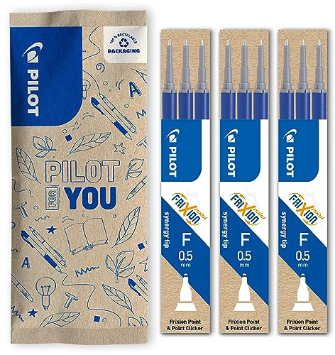 PILOT FriXion Ersatzminen 0.5 - 9 Stück - Blau - Radierbare Tinte - Kompatibel Mit Point & Point Clicker 0.5 - Feine Stärke - Gel-Tintenrollermine