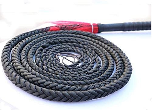 SJMFGF Fouet long entièrement fait à la main et durable en cuir véritable Bullwhip noir, fouet de cheval tressé luxueux – Parfait pour travailler le bétail ou le sport fouet (couleur : noir, taille