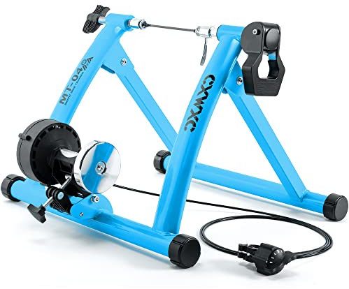 CXWXC Fahrrad Rollentrainer, Klappbar Stahl Bike Trainer mit Schnellspanner Vorderradunterlage Radtrainer für 26-29 Zoll Fahrradtraining Fahrradfahren Zuhause Indoor (26-29, Blau)