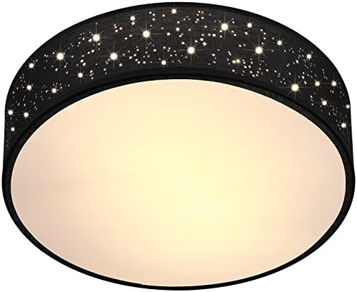 MONZANA® Plafonnier Ciel étoilé Rond Ø 30cm Abat-jour Tissu 40 Watt Séjour Chambre Plafonnier Tissu Lampe noir 1xE27 Lampe plafond ronde