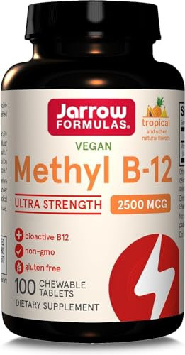 Jarrow Formulas, Méthyl B-12, Méthylcobalamine, 2.500mcg, Dépôt de 5 Jours, Goût Tropical, 100 Comprimés végétaliens, Sans Gluten, Végétarien, Sans Soja, Sans OGM