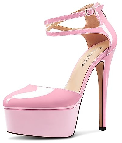Castamere Femmes Aiguille Haut High Plate-Forme Talon Heel Rond Bout Lanières Cheville Escarpins Mariage Danse Dress 15 CM Heels