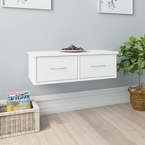 Natulvd Wandmontierter Badezimmerschrank mit 2 Schubladen & offenem Regal, Küche, Medizinschrank, Stall, Aufbewahrung für Badezimmer, Wohnzimmer, Küche – Weiß