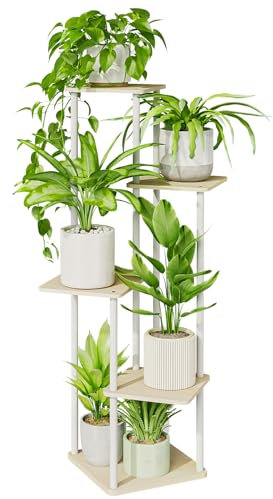 Bamworld Porta Piante da Interno ed Esterno a 5 Ripiani – Fioriera in Legno e Metallo, Scaffale Moderno Salvaspazio per Vasi e Piante, Porta Vasi Decorativo per Giardino, Balcone, Soggiorno