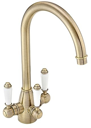 ENKI KT125 Cotswold Traditional Filter Kitchen Tap, Antique Brass | Drinking Water Filter Tap, Under Sink Filter Compatible
