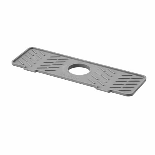 Meiliweser Silicone Faucet Splash Guard Gen 3-10° Large Slope & Adaptable Hole Faucet Handle Drip Catcher Tray - 14” x 5.5” Kitchen Sink Accessories for Kitchen, Bathroom(Gray)