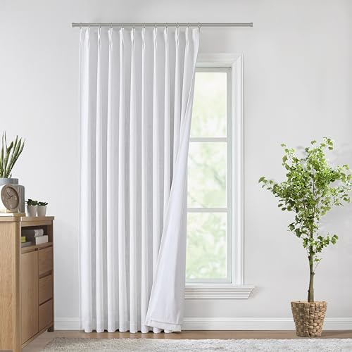 Vision Home Verdunkelungsvorhänge, plissiert, 152,4 cm breit, wärmeisoliert, Fensterpaneele, 213,4 cm, für Wohn- & Schlafzimmer, Verdunkelung, Quetschfalten, Haken & Rückschlaufen, 2 Paneele, Weiß