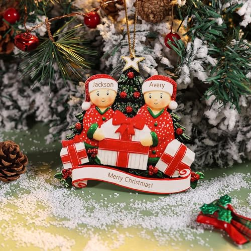 Weihnachtsbaumschmuck Personalisiert Familie Weihnachtsbaum Deko mit 2-6 Namen Weihnachtskugel Anhänger Holz/Kunstharz