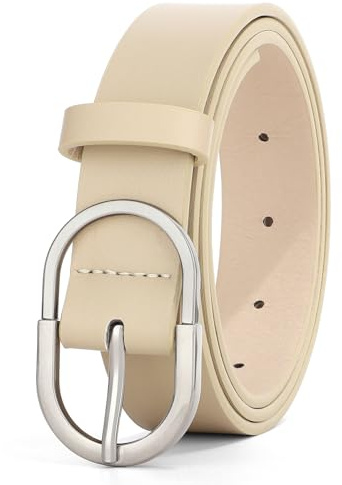 WHIPPY Leder Gürtel Damen Ledergürtel Herren Mode Gürtel silberne Schnalle für Jeans Hosen,beige 100cm