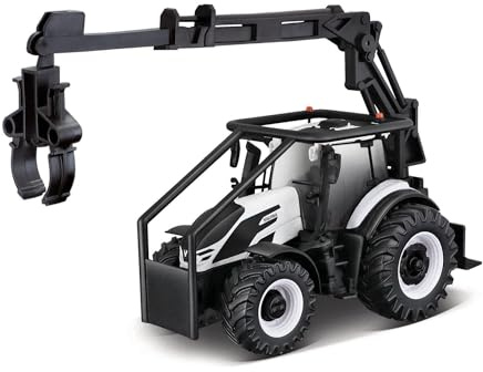 Bburago Trattore VALTRA M2Q pressofuso con caricatore frontale funzionante e 3 LOGS - Detaield Replica giocattolo modello da collezione