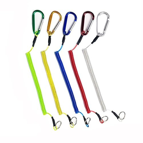 OHYER 5 Stück Sicherheitsseil Draht Stahl Paracord Tactical Lanyard Spiral-Kabel elastischer Schlüssel-Anhänger aus Paracord Gemischte Farben Leicht und kompakt Angelausrüstung (Mischen der Farben)