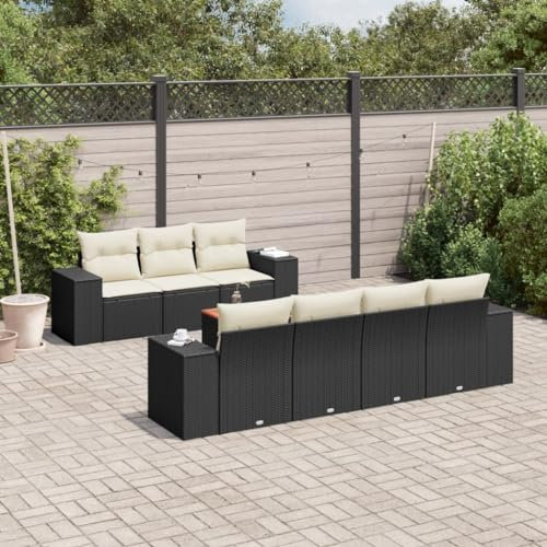 ULUYYUC 8-TLG. Garten-Sofagarnitur, Gartenstühle Eckbankgruppe Terrassenmöbel Gartenbank Geeignet für Balkon Hinterhof Garten Außenbereich mit Kissen Schwarz Poly Rattan
