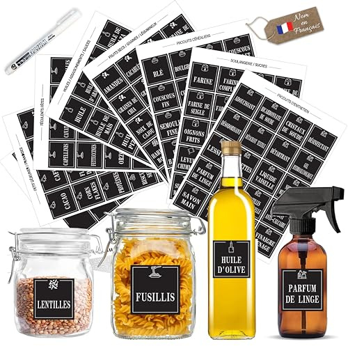 Kistayle Étiquettes garde-manger carrées 50 × 50 mm – 160 étiquettes | Pour pots et bocaux • Étiquettes vierges et marqueur blanc inclus