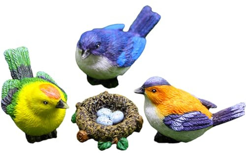 Purple Star Miniature Birds 4 Pack Tiny Birds Mini Resin Animals Figures Fairy Garden Accessories Little Bird Figurines Small Garden Ornaments Decor Statue Valentines Day Gifts Colorful