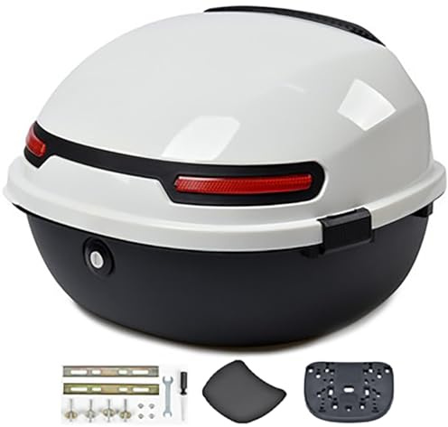 CORGLI Motorrad-Topcase, Motorrad-Heckbox, Kofferraumschloss, Aufbewahrungsträger, wasserdichtes Kunststoff-Topcase mit bequemer Kunststoff-Rückenlehne, universelle Halterung für Helmgepäck,White