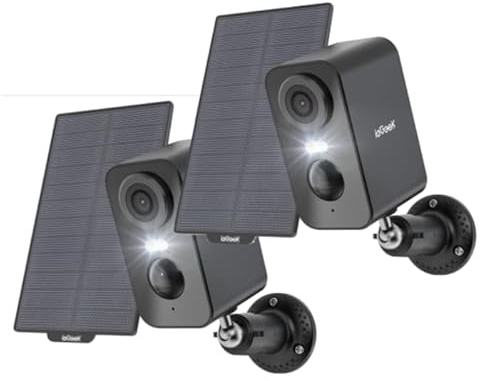 ieGeek 2K Camara Vigilancia WiFi Exterior Solar, 5200mAh Batería Recargable, Camara de Vigilancia sin Cables, Visión Nocturna Color, PIR Movimiento Detección, Audio de 2 Vias, Compatible Alexa (2 pcs)