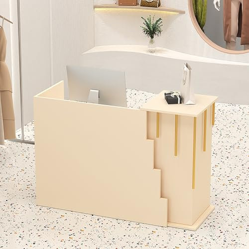 USFJATI Empfangs theke mit schubladen Klein Empfangstheken Empfangstheke mit Stauraum Rezeptionsmöbel Einzelhandels-Computertisch Rezeption Schreibtisch for Salon, Lobby, Shop(Cream,31 * 18 * 37IN)