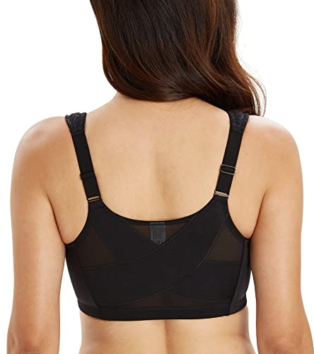 Lemorosy Reggiseno Minimizzatore Chiusura Anteriore Donna Comfort Forte Sostegno Posteriore X Non Imbottito Senza Ferretto(Nero,5E)
