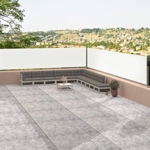 TJROO Tenda da Sole 117x1200 cm Tenda a Rullo per Esterno Retrattile Tende da Esterno Separe Divisorio Esterno Laterale Anti UV Impermeabile Crema Tessuto Avvolgimento Automatico