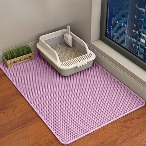 Xisnuient Honeycomb Cat Litter Mat, Two Layer Trapping Kitty Mats, Scatter Control, Soft on Paws, Indoor Box Supplies and Essentials,Easier Washable (45x60cm,Pink)