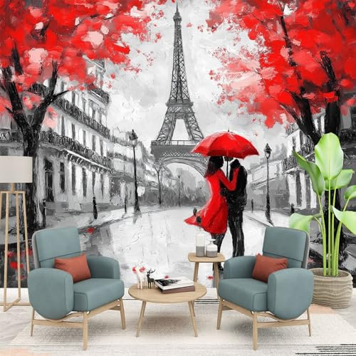 Générique Papier Peint Panoramique Tour Eiffel, 250 x 175 cm Paris romantique Papier Peint Intissé Personnalisé Photo Murale pour Salon Chambre d'enfants restaurant Appartement Décoration Murale