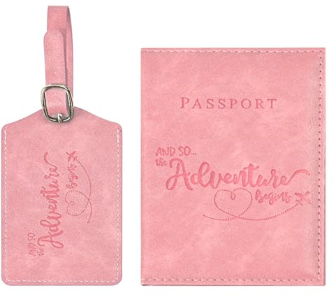Greyoe Cover Passaporto, Portapassassaporto, Portapassaporto, Custodia per Passaporto in pelle PU + Etichetta per Bagagli o, Portapassaporto da Viaggio Uomo e Donna Essenziali (rosa)