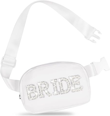 YONEEKSS Pearl Waist Bag, Bachelorette Gifts for Bride Fanny Pack with Adjustable Strap, Bride to be Gifts for Bridal Shower Party Wedding Day White