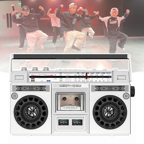 WhAeoy Lecteur CD Portable À Cassettes Boombox, Style Rétro Classique des Années 80, avec Radio AM/FM, Prise en Charge De L'entrée SD/USB, Enregistreur À Cassettes,D