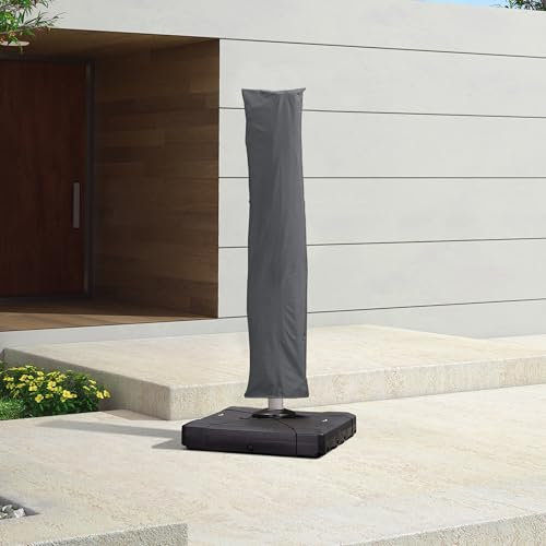 PURPLE LEAF Ampelschirm Schutzhülle 255 x 61 cm, Abdeckung für Sonnenschirm Wasserabweisend mit Reißverschluss und Stab, Grau