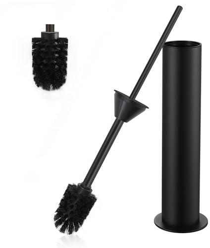 DAZI scopino bagno Acio inox, scopino wc Nero Opaco con 2 spazzolone bagno per una pulizia profonda del lavandino