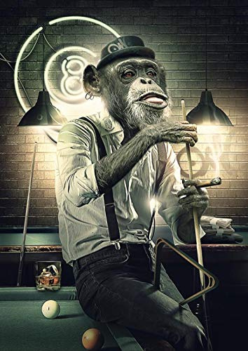 Bzdmly Affe Billard Leinwandbild Lustiges Tier Poster Kunstdrucke Moderne Wandbilder für Wohnzimmer Wohnheim Zimmer Deko 60x90cm Kein Rahmen