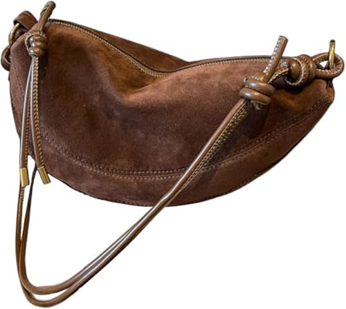 LegendTech Borsa da donna in pelle scamosciata, tasca interna a mezzaluna con cerniera, borsa a tracolla da donna, borsa Slouchy Hobo, borsa a mano marrone, stile retrò, taglia unica