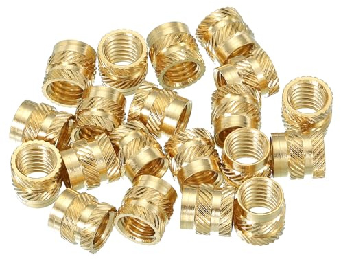 PATIKIL Insertos roscados M8 10x10mm, 20 Pzas Insertos termoinsertables de latón hembra roscados métricos Tuercas estriadas para incrustar en componentes de plástico e impresión 3D, Dorado