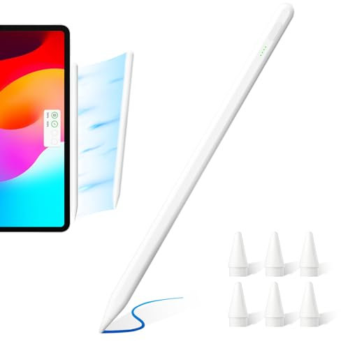 Stylus Pen for iPad (2018-2025) with Tilt Sensitivity, Palm Rejection, 6 Tips, Fast Charging, Compatible with iPad 6-11, Mini 5-7, Air 3-5, Pro 11/12.9 Inch
