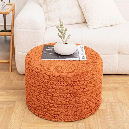 Ottoman Footrest,Round Pouf Footstool,Beanbag Ottoman,Burnt Orange,20x14 In | Boho Pouf Home Decor,All-in-one Foam Floor Pouffe Ottoman,Foot Rest for Couch Sofa,Bean Bag Chairs,Living Room Bedroom Dorm