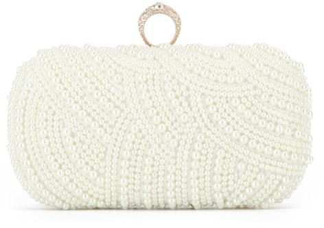 Jywmsc Bolsos de Mano de Perlas Blancas para Mujer Bolso de Mano con Cuentas Formal Boda Novia Tarde Bolsa Fiesta Bolso Tote