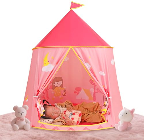 Lektält för småbarn, prinsesslektält slott, bärbart popup-indiantält, Tippi-tält,trädgårdshus, lekhus för inomhus- och utomhusbruk, födelsedag julklapp (rosa)